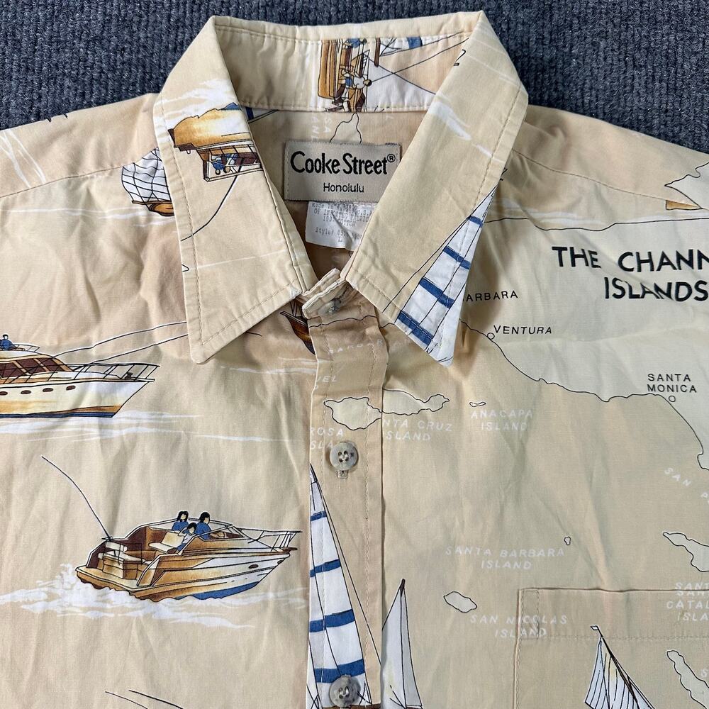 Vtg Cooke Street Men's Channel Islands Hawaiian Shirt Yacht Sailing Muted Tone L